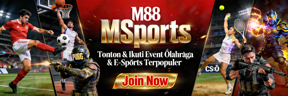 Banner utama M88 MSports menampilkan berbagai event olahraga dan e-sports populer