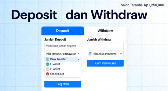 Halaman deposit dan withdraw di versi mobile M88 Indonesia