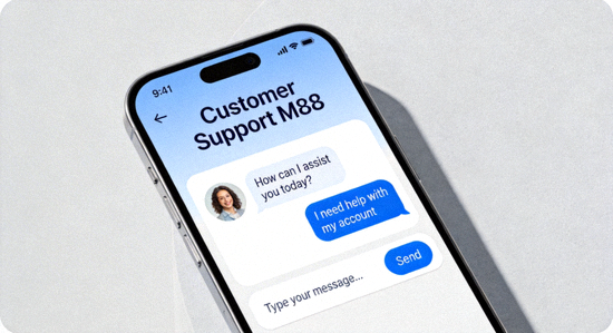 Tampilan live chat customer support M88 di perangkat mobile